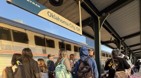 Passengers ready to board the Heartland Flyer at the Santa Fe Depot in Oklahoma City.