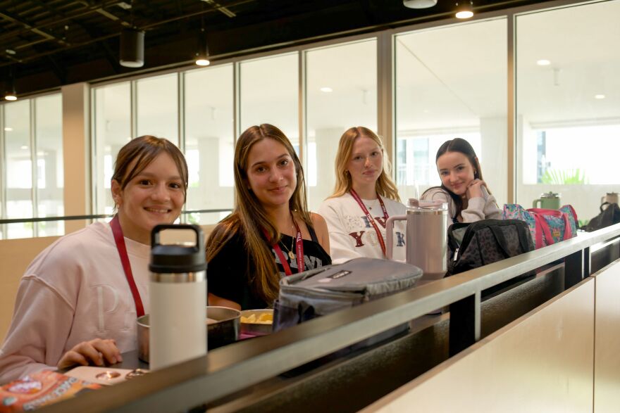 New students Scarlett Yana, Olivia Yasa, Emerson Roschek, Madison Mance on their first day.