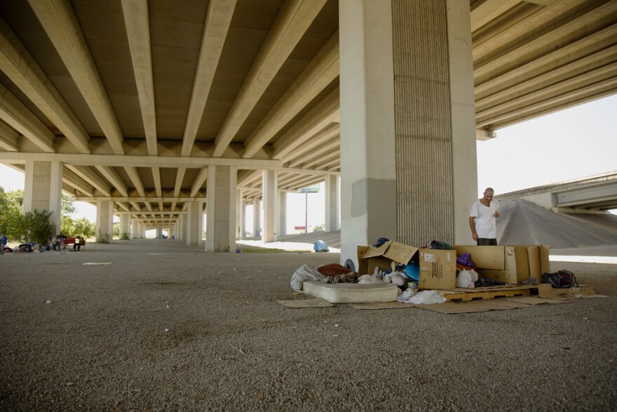 Camping under a freeway overpass