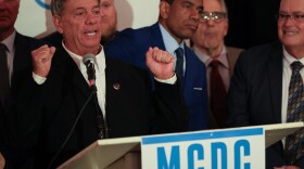 John Perticone celebrates his win as Irondequoit Town Supervisor at the Democratic election-night party at the Hyatt Regency Rochester on Tuesday, November 4, 2025.