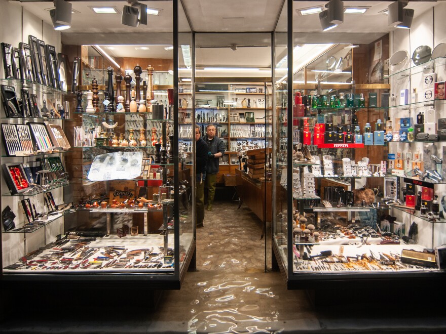 Water flows inside a shop in Venice during an exceptionally high tide. "A long and dramatic night for Venice," the city said on its Facebook page.