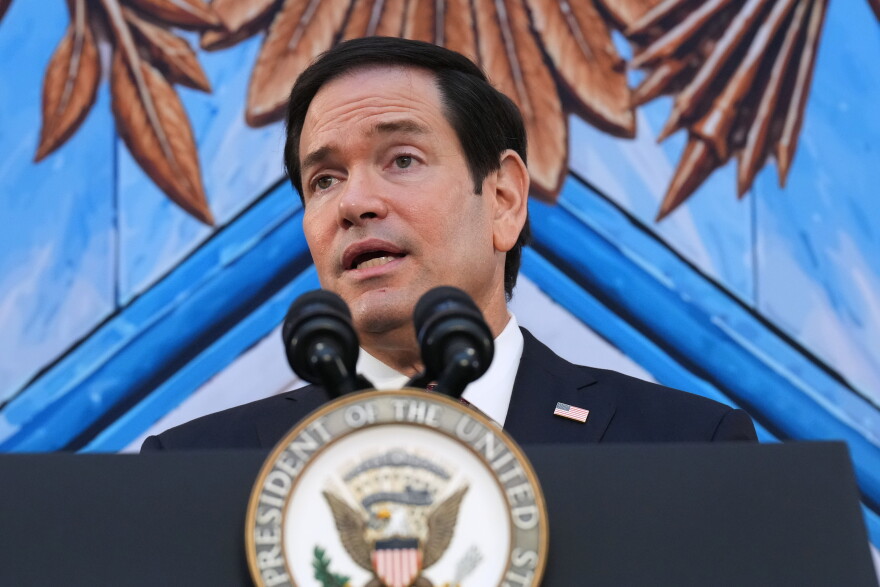 Secretary of State Marco Rubio, speaks during an event at the renamed Donald J Trump Institute of Peace, Thursday, Sept. 3, 2026, in Washington. (AP Photo/Jacquelyn Martin)
