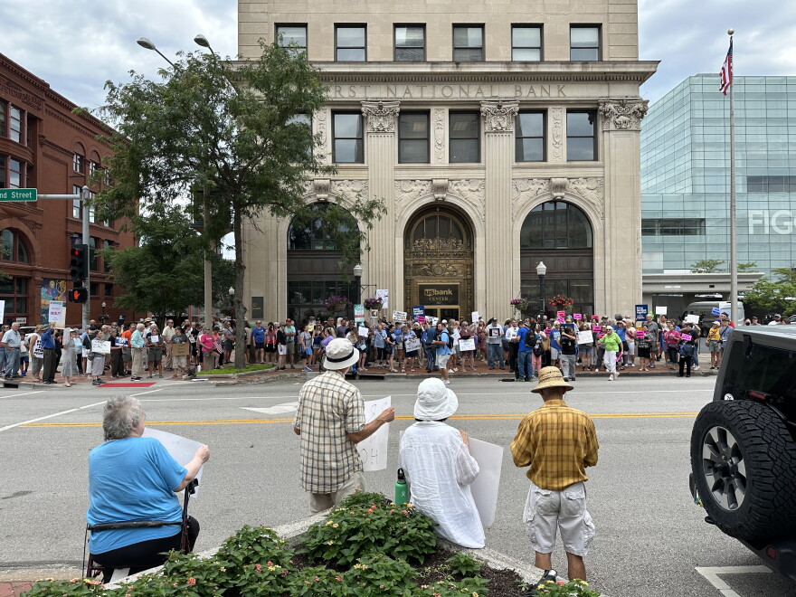 Protesters rally outside the Davenport offices of Congresswoman Mariannette Miller-Meeks and U.S. Senators Joni Ernst and Chuck Grassley. Members of Pedro Pedro's family met with congressional staff, not the representatives, on July 10th.