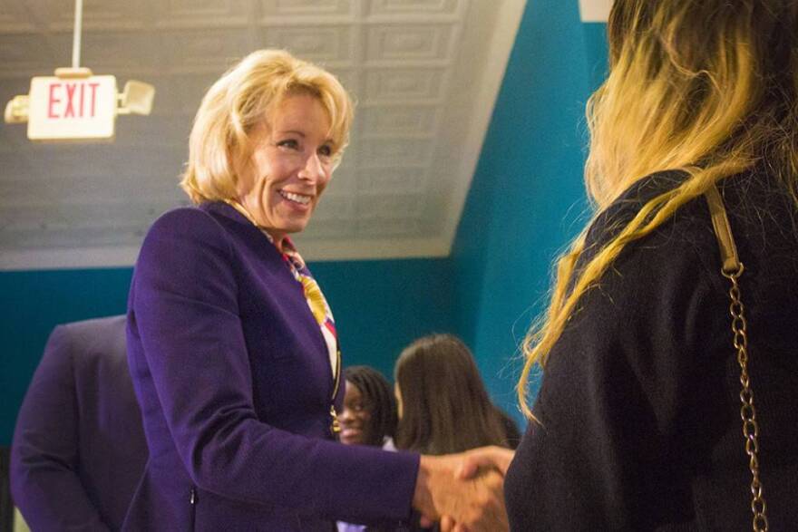 Education Secretary Betsy DeVos during a visit to an Indianapolis private school this year.