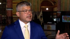 Republican lieutenant governor nominee Aaron Del Mar speaks inside the Illinois Capitol on July 20, 2026.