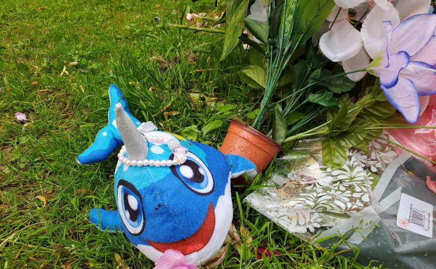 A memorial created by friends and loved ones of Khloe Rosario Quiñones, a 6-year-old killed in a fatal traffic accident on Newland Street in the North End section of Springfield, Ma.