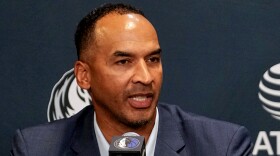 Dallas Mavericks general manager Nico Harrison speaks during a press conference at the NBA basketball team's basketball practice facility, Friday, June 27, 2025, in Dallas.