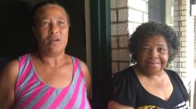 Brenda Fryer and her mother, Joyce Spears, left Cuero to stay in Yoakum as the storm approached. They say they're worried about returning to their homes to see the damage, but damaged stuff is just stuff and can be replaced. (Claire McInerny/KUT)