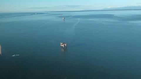 The sun shines on Hilcorp's Spark Platform on Wednesday, Aug. 26, 2026 in Cook Inlet, Alaska.