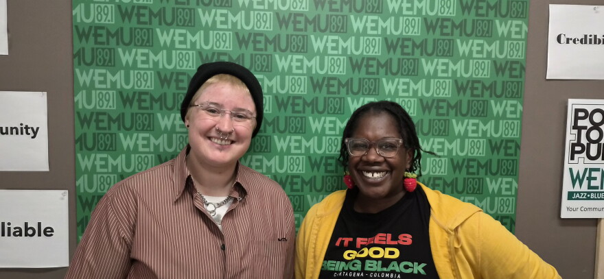 On the Ground Ypsi host Lee Van Roth (left) and Interfaith Council for Peace and Justice Director Desirae Simmons at the Timko Broadcast Center.