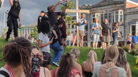 The pro-police rally drew hundreds to downtown Bloomington.