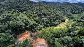 Aerial picture showing an illegal mining camp, known as garimpo, during an operation by the Brazilian Institute of Environment and Renewable Natural Resources (IBAMA) against Amazon deforestation at the Yanomami territory in Roraima State, Brazil.