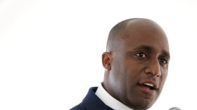 Kansas City Mayor Quinton Lucas attends an event announcing the construction of tiny homes for homeless veterans Friday, Oct. 16, 2020, in St. Louis. (Jeff Roberson/AP)