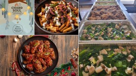 (Clockwise from top left) A dish from the Chard Soul pop-up, offerings from Jackie's Cafe and bb.Q Chicken's Korean-fried wings.