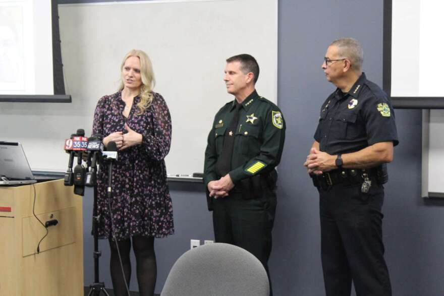 Dr. Erin Kimmerle (l), Orange County Sheriff John Mina &amp; Orlando Police Chief Orlando Rolon. Photo: Matthew Peddie, WMFE