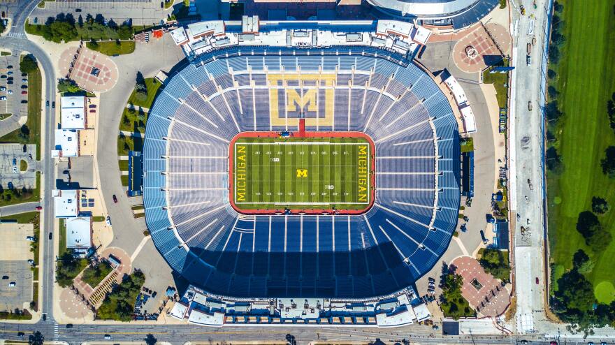 Aerial view of Michigan Stadium empty in Ann Arbor.