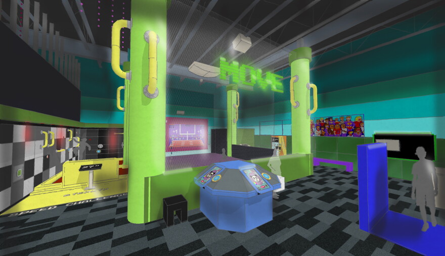 Rendering depicts one of the new video game exhibit areas planned as part of The Strong National Museum of Play expansion, set to open in early Summer 2023.