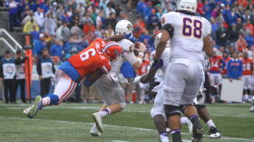 Dante Fowler (6) during the Gators' January 2015 game against East Carolina University in the Birmingham Bowl. Now playing for the Jaguars, Fowler has more 15-yard penalties this season than sacks. (File/WUFT News)