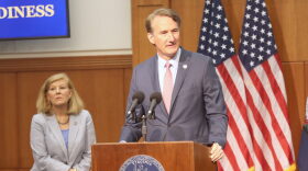 Gov. Glenn Youngkin speaking at a Nov. 8 press briefing in Richmond.