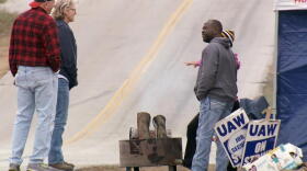 UAW members strike outside the GM Bedford Casting Facility.