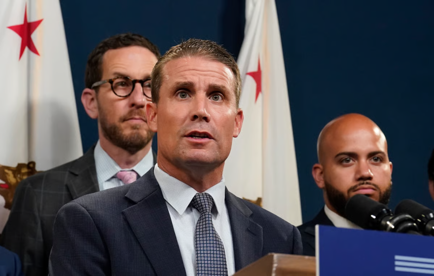 State Senate President Pro Tempore Mike McGuire addresses reporters in Sacramento, Calif., Thursday, Aug. 21, 2025.