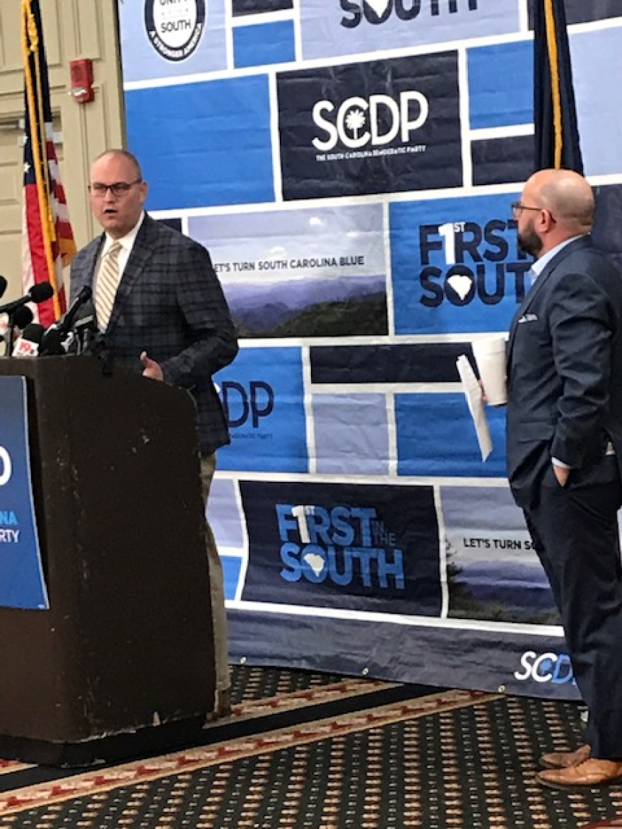 SCDP Executive Director Jay Parmley and Chairman Trav Robertson, during a primary press conference Saturday February 29, discussing elections updates, including absentee ballots, voter turnout and voting issues reported. 