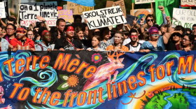 Led by Swedish climate activist Greta Thunberg (center), young activists and their supporters rally for action on climate change on September 27, 2019 in Montreal, Canada. (Minas Panagiotakis/Getty Images)