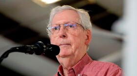 FILE - Sen. Mitch McConnell, R-Ky., speaks at an event, Aug. 2, 2025, in Fancy Farm, Ky.
