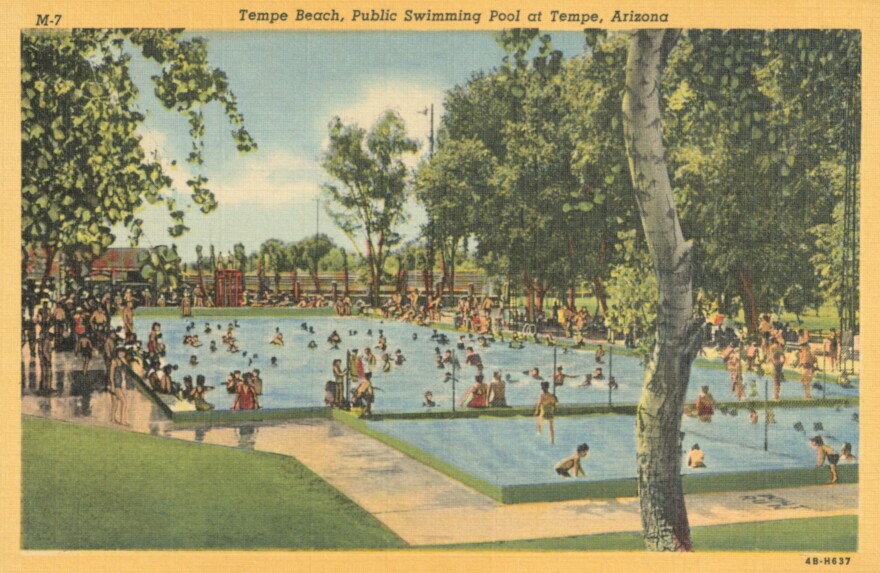 A postcard featuring Tempe Beach Park.