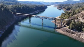 A bridge over a lake stretching into the distance