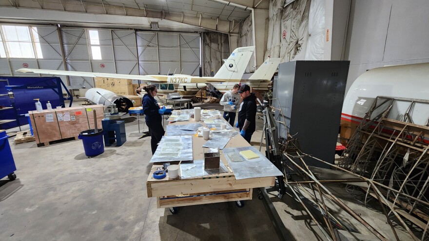 Students in Johnson College's aviation technology program use space inside a hangar at the Wilkes-Barre/Scranton International Airport.