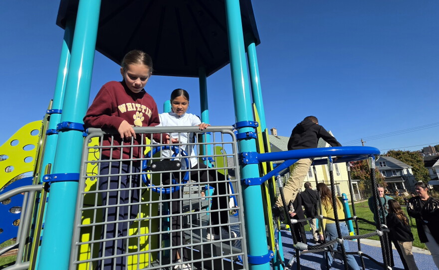 Students explore the new playground at Whittier Elementary School.