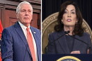 The left side is a photo of Bruce Blakeman in a suit, and the right side is a photo of Kathy Hochul at a lectern. Both photos are pretty closely cropped, so there's not much else going on here to be honest. 