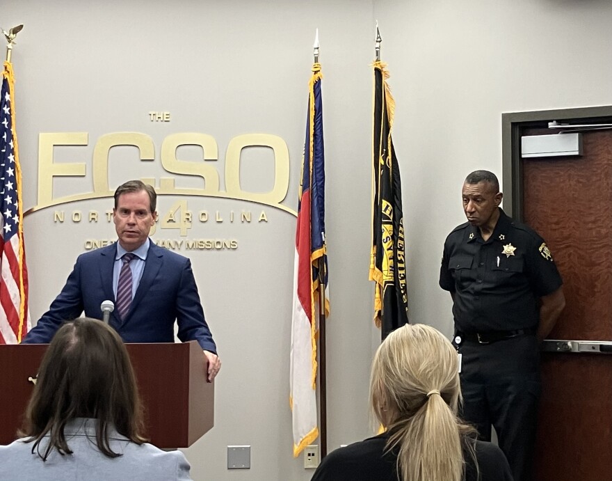 District Attorney Jim O'Neill (left) and Sheriff Bobby Kimbrough held a press conference on Wednesday, July 15, to reveal that the June 30th jogger who was allegedly assaulted at Tanglewood Park was, in fact, not attacked there.