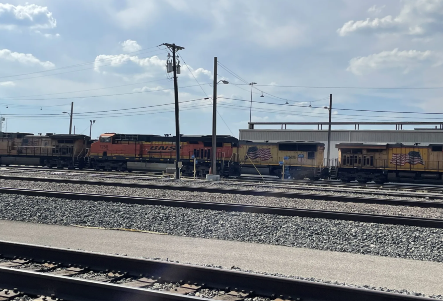 Trains are stationed outside the Union Pacific Davidson Yard on West Vickery Boulevard.