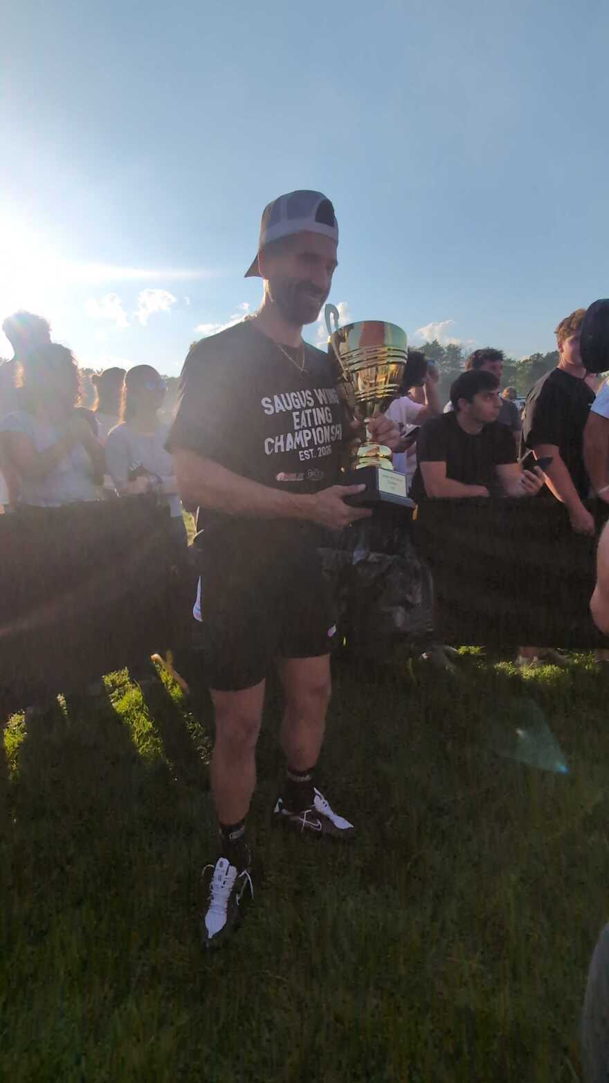 James Webb greets fans after the event. He won the Saugus Wing Eating Championship, eating 249 Saugus Wings in 10 Minutes.