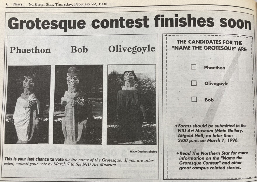 A voting slip from the final round of the naming contest as it appeared in the Feb. 22, 1996 issue of the Northern Star. This cutout has been preserved as part of the paper's archives.