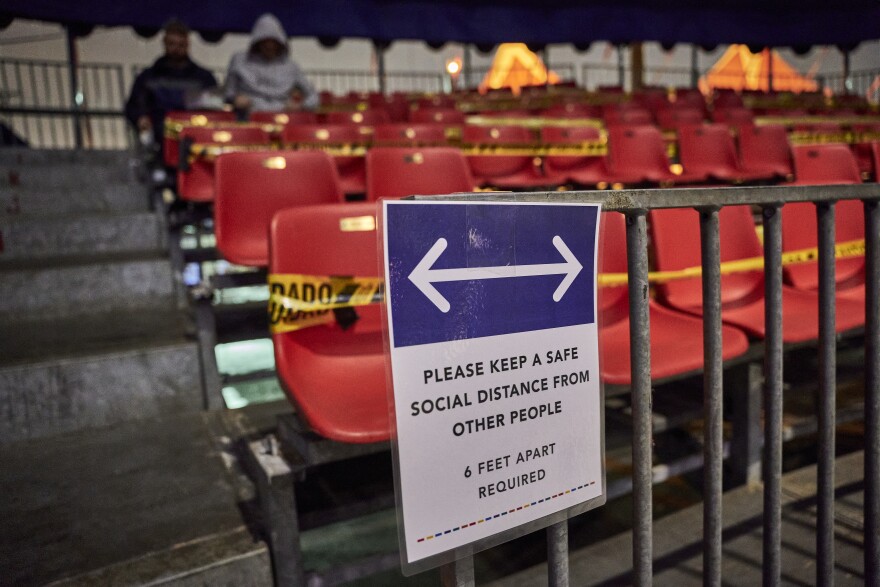  Seats at the Big Top in Grand Center are taped off to allow for social distancing.  [3/31/21]