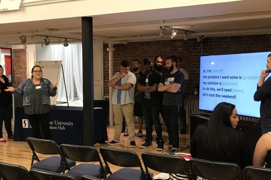 Participants pitch their business ideas at the recent Startup Weekend Portsmouth.