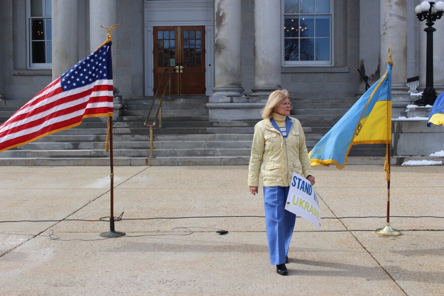 People rallied in support of Ukraine at the N.H. State House, March 2, 2022