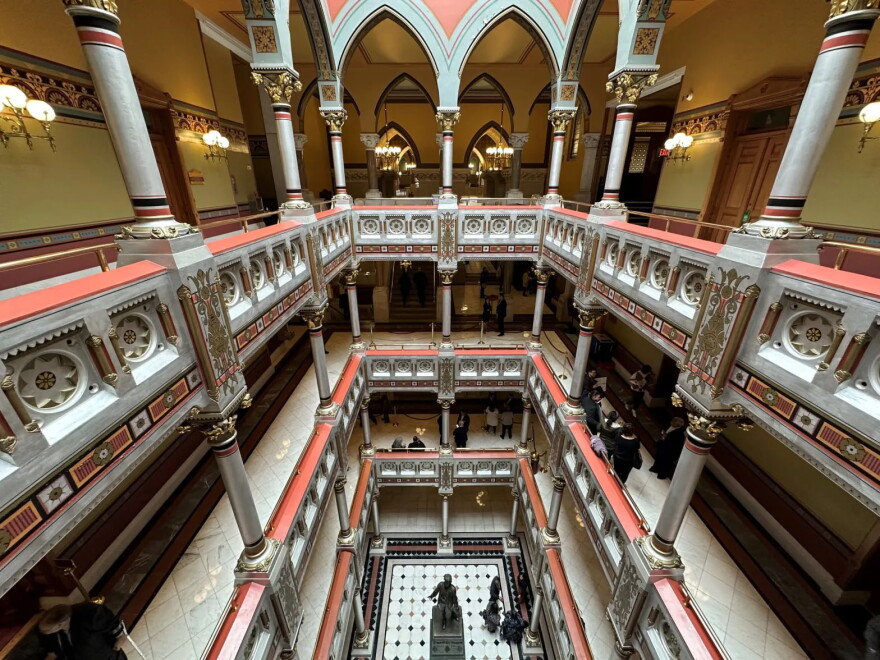 Legislators and lobbyists in the Connecticut state Capitol on Jan. 4, 2023, the first day of the legislative session.