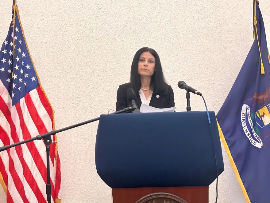 Michigan Attorney General Dana Nessel announces a lawsuit against FKI Hardware over PFAS contamination in Grand Rapids on September 29, 2022.