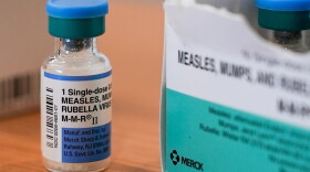A vial of the measles, mumps and rubella vaccine.