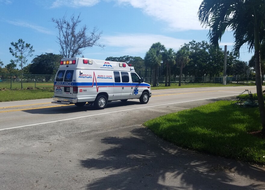 One of many medical vans heads to the Rehabilitation Center at Hollywood Hills in south Florida to evacuate patients last week after a power outage.