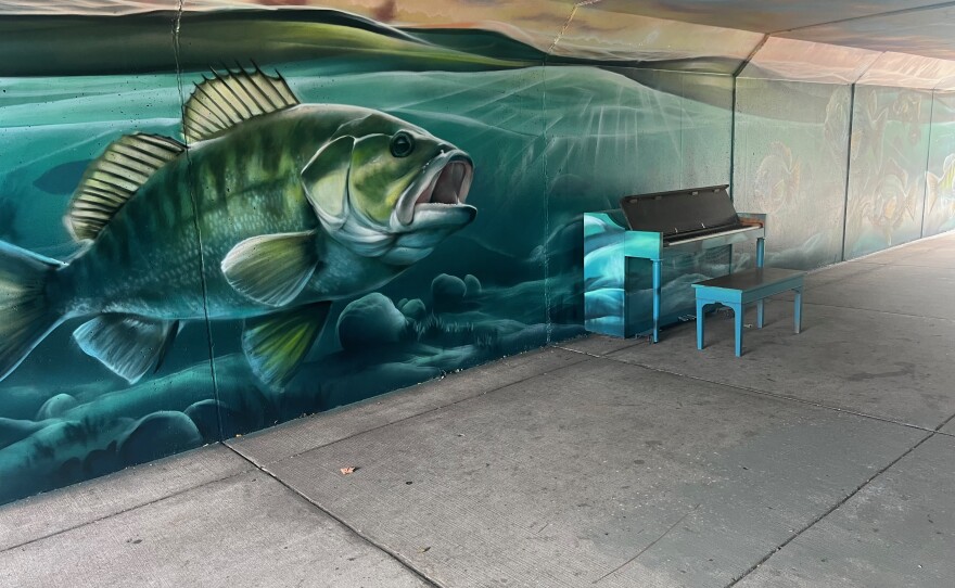 A new mural by artist Kevin Burdick was unveiled in the fall of 2024, in the pedestrian tunnel beneath U.S. 31 in Petoskey. (Photos: Michael Livingston/IPR News)