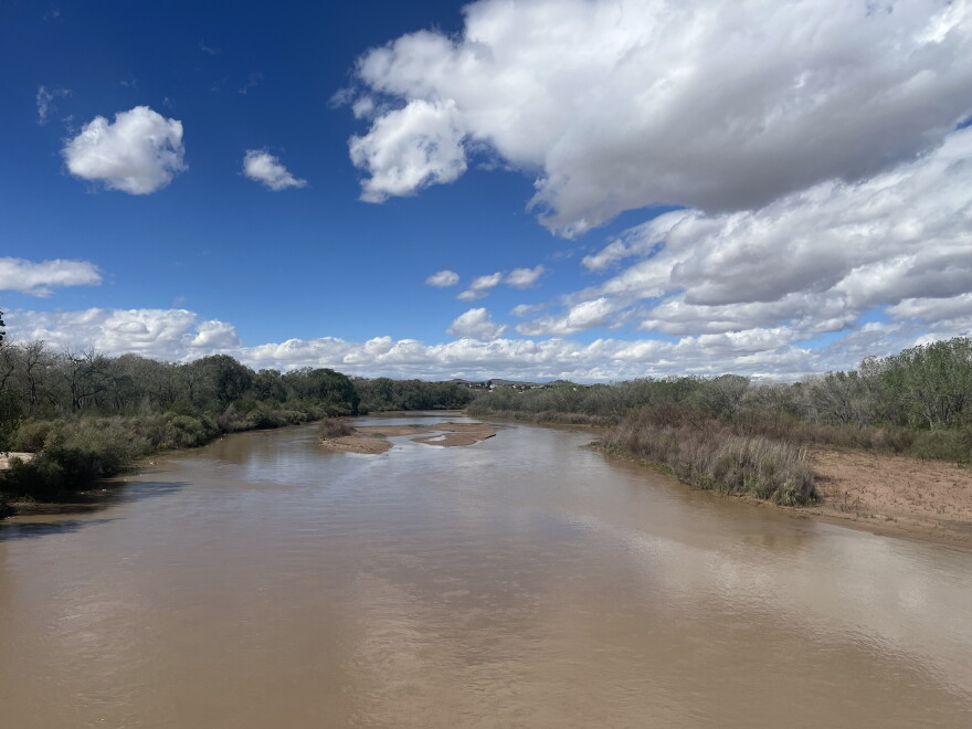 The Rio Grande flows just north of the Central Avenue bridge in Albuquerque on Oct. 13, 2026.
