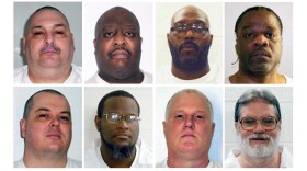 This combination of undated photos provided by the Arkansas Department of Correction shows the death row inmates in question. Top row (from left): Jack Harold Jones Jr., Marcel Williams, Stacey E. Johnson, Ledell Lee. Bottom row (from left): Jason F. McGehee, Kenneth Williams, Don Davis and Bruce Earl Ward. McGehee's execution was blocked by federal judge last week.