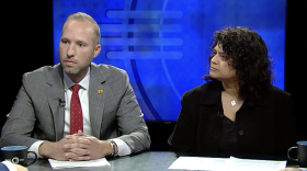 Acting Director of New Mexico's State Personnel Office Dylan Lange (left) and Secretary of the state Department of Workforce Solutions Sarita Nair discuss the public employee shortage on New Mexico PBS's New Mexico in Focus on Oct. 6, 2023.