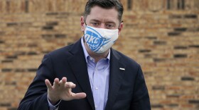 in this Jan. 26, 2021, file photo, Oklahoma City Mayor David Holt talks with the media in Oklahoma City. Holt The mayor of Oklahoma's largest city has publicly received his first dose of the coronavirus vaccine. 
