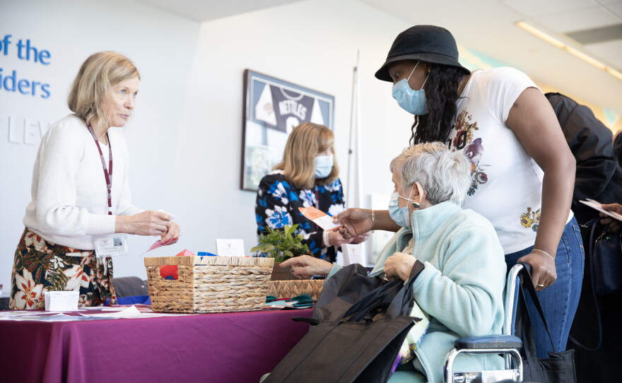 Women speak at a 2023 senior health fair in Moosic, Pennsylvania. (Commonwealth Media Services)